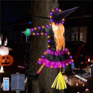 Solar Witch Halloween Decorations, Large Crashing Witch into Tree
